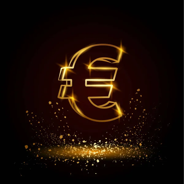 Gold euro money symbol. Currency linear vector illustration on a black background. — Stock Vector