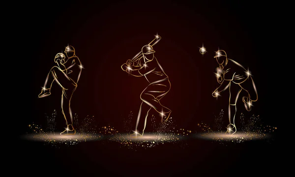 Jugadores de béisbol listos. Ilustración de jugador de béisbol lineal dorado para banner deportivo, fondo y volante . — Vector de stock