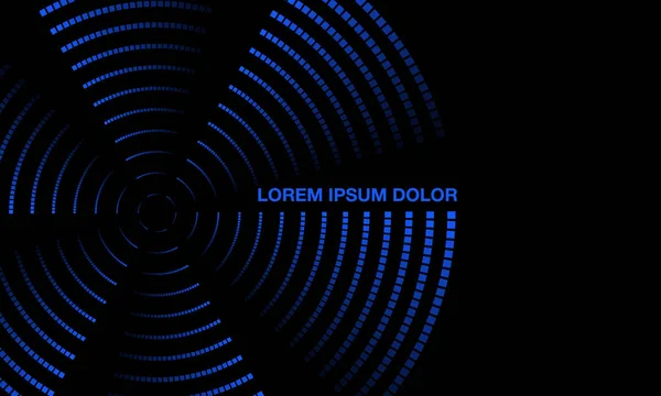 Blauwe Neon roulerende Banner van de Propeller. Twisted gloeiende stippen op een zwarte achtergrond. Residuele trace lichtgevende dots. — Stockvector