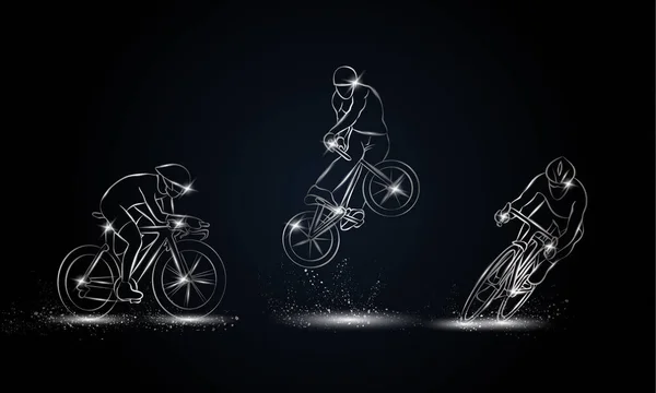 Cyclist and bicycle sport set. Metallic linear Cycling race illustration for sport banner, background and flyer. — Stock Vector