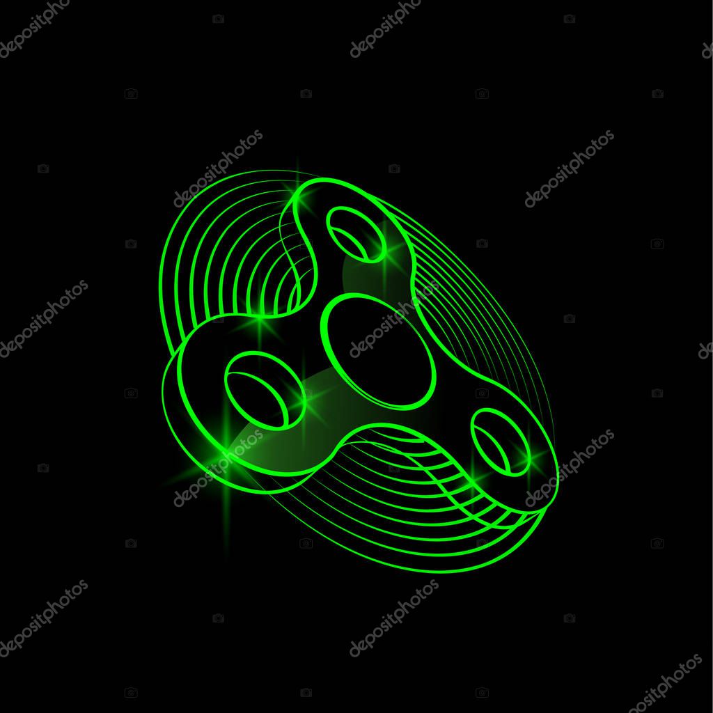 Hand spinner toy. Vector neon fidget spinner illustration.