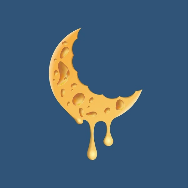 Cheese moon logo. Realistic cheese texture on a crescent symbol. — Stock Vector