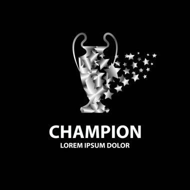 Spor Kupası logosu şablonu. Metal yıldız parçacıklar bir spor Şampiyonlar siluet formu.