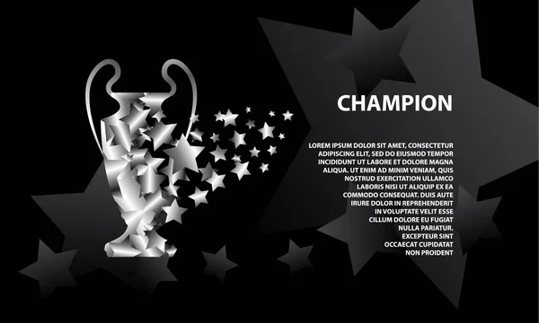 Şampiyonlar Kupası arka plan. Metal yıldız parçacıklar bir spor kupa siluet formu. — Stok Vektör