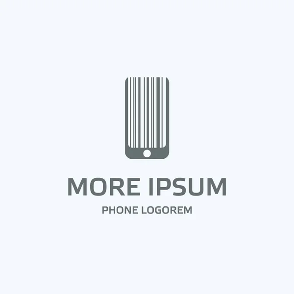 Graue Telefon-Logo-Vorlage. flache Telefon-Silhouette mit Linien sieht aus wie ein Barcode. isoliertes Vektorsymbol mit Text für Mobiltelefone auf weißem Hintergrund. — Stockvektor