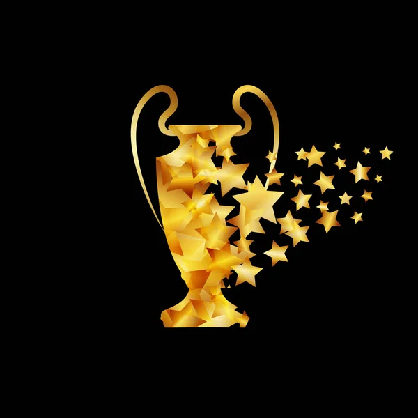 Ilustración de copa de campeones. Las partículas doradas forman una silueta de trofeo deportivo . — Vector de stock