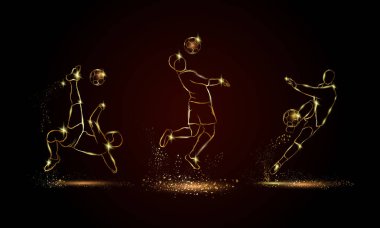 Futbol oyuncuları ayarlayın. Altın doğrusal futbol oyuncu gösterim amacıyla spor afiş, arka plan ve el ilanı.