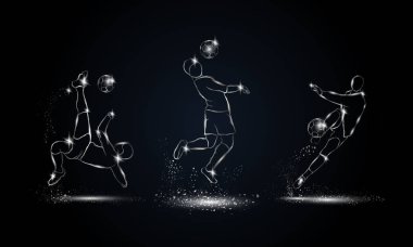 Futbol oyuncuları ayarlayın. Metalik doğrusal futbol oyuncu gösterim amacıyla spor afiş, arka plan ve el ilanı.