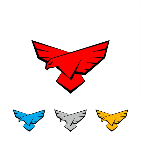 Conjunto de logótipo Falcon. Um pássaro com grandes asas está pousando. Modelo de logotipo de vetor plano com uma ave de rapina, falcão ou águia . — Vetor de Stock