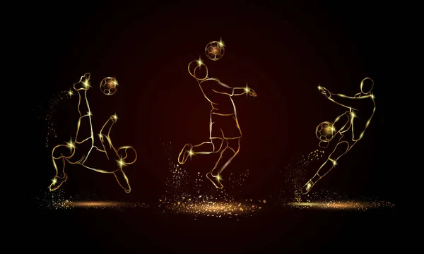 Joueurs de foot prêts. Illustration de joueur de football linéaire doré pour bannière de sport, fond et flyer . — Image vectorielle