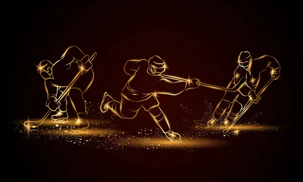 Hockey players set. Golden linear hockey player illustration for sport banner, background and flyer.