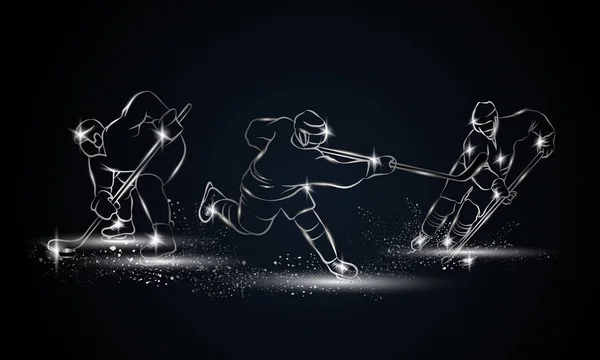 Jugadores de hockey listos. Ilustración de jugador de hockey lineal metálico para banner deportivo, fondo y volante . — Archivo Imágenes Vectoriales