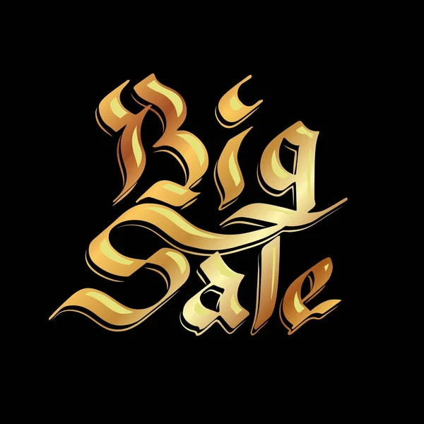 Letras de venda grande. Ilustração de caligrafia gótica dourada para promoção de venda em fundo preto . —  Vetores de Stock
