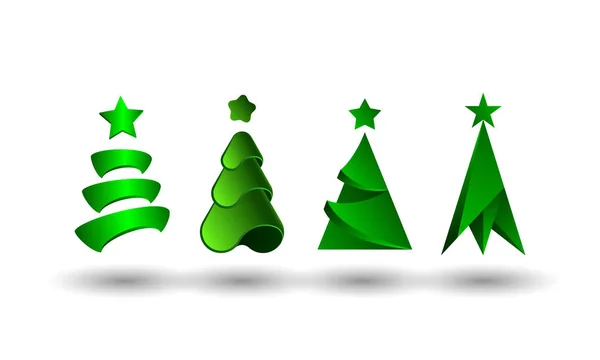 Zestaw streszczenie choinki. Wektor 3d ikony drzewo jodły na Boże Narodzenie i nowy rok ozdoba z życzeniami. — Wektor stockowy