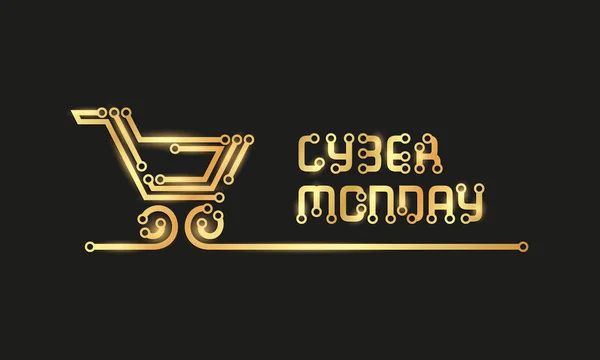 Cyber Monday Golden Circuit Text mit Einkaufswagen. — Stockvektor