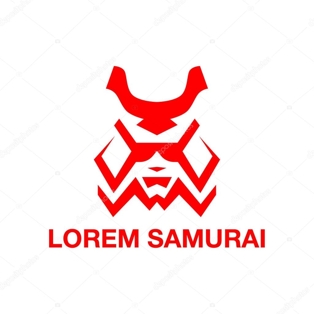 Red mask samurai. Abstract geometric combat logo design.