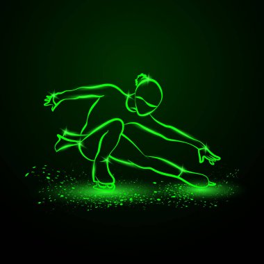 Artistik Patinaj neon illüstrasyon. Onu dans ederken kız paten üzerinde gerçekleştirir.