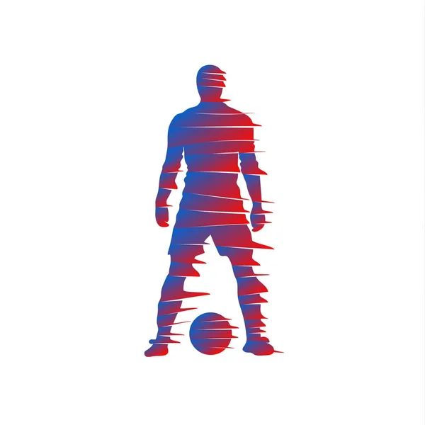 Shredded silhouette of soccer player with a ball. — Stock Vector