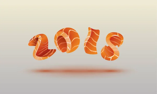 Šťastný nový rok 2018 textový design. Losos styl čísla pro pozadí kalendáře sushi. — Stockový vektor