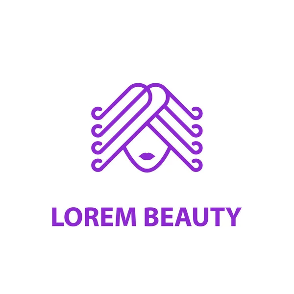 La cara de una chica con pelo. Plantilla de logotipo abstracto lineal para salón de belleza, peluquería y cosmética — Vector de stock