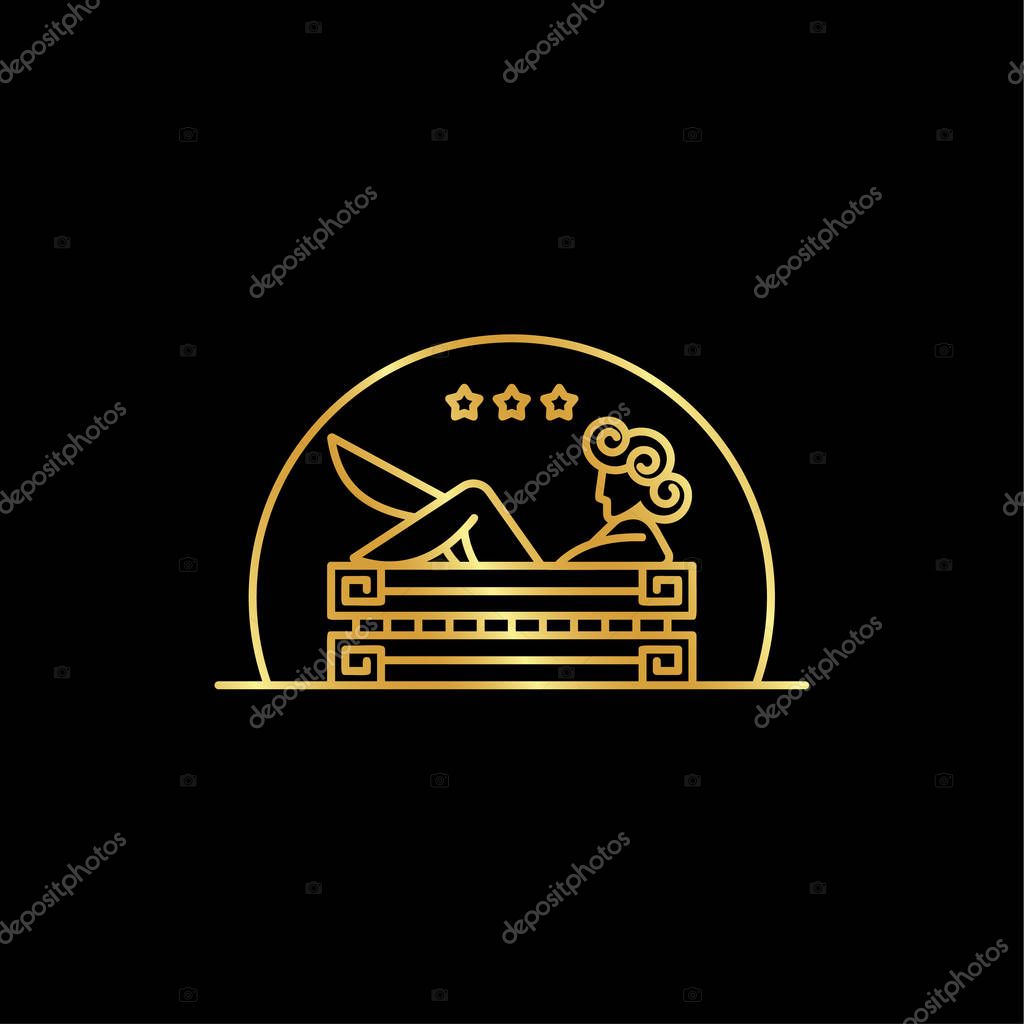 Girl in the bath. Linear abstract illustration of the goddess in the bathroom in the Greek style.