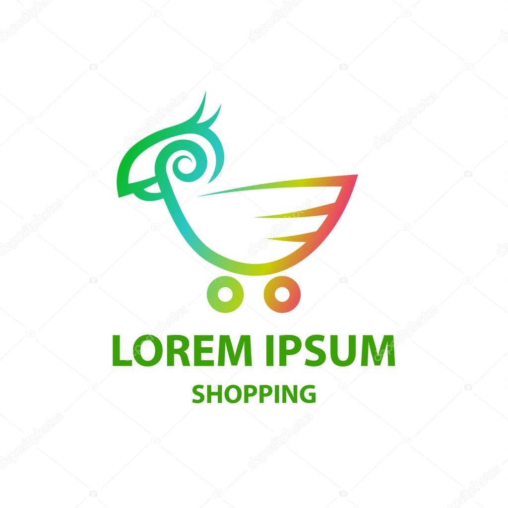 Linear cockatoo and shopping trolley logo template.