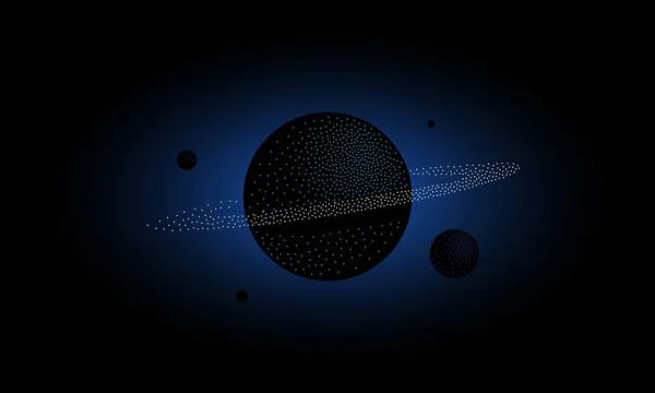 Saturne demi-ton 3d et satellites. Dotwork science et fond de l'espace . — Image vectorielle