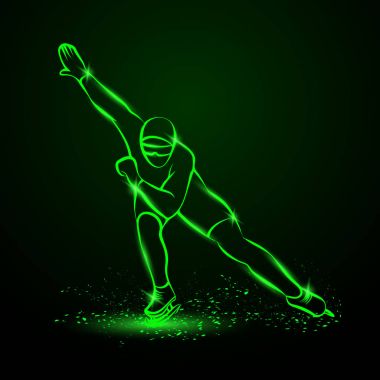 Sürat pateni. Yeşil neon kış spor illüstrasyon.
