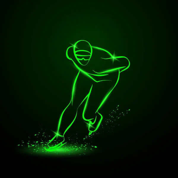 Конькобежник. Зеленый неоновый зимний спорт . — стоковый вектор