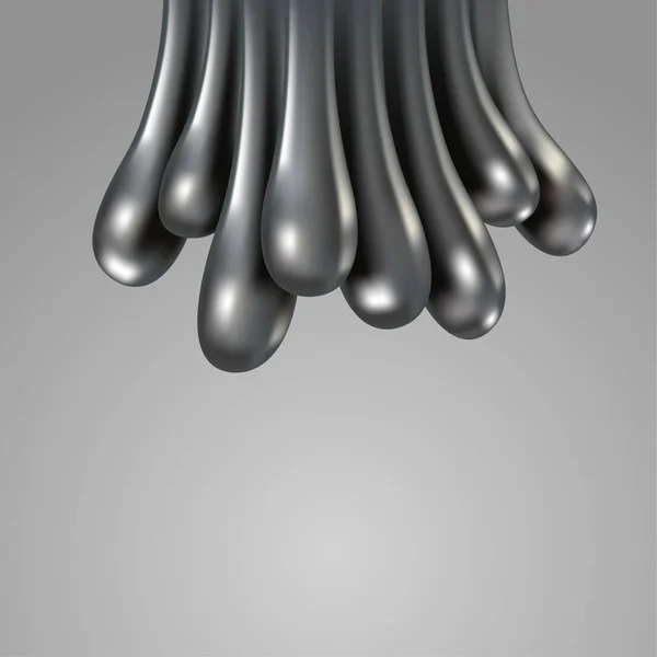 Realistic chrome metal droplets. Liquid metal 3D drops background — Stock Vector