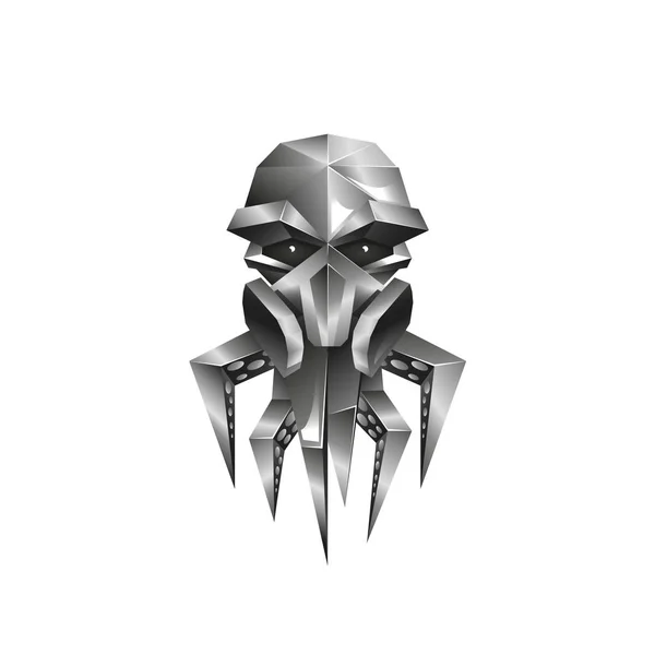 Metalliska bläckfisk i en gasmask ikon. Chrome bläckfisk robot illustration. — Stock vektor