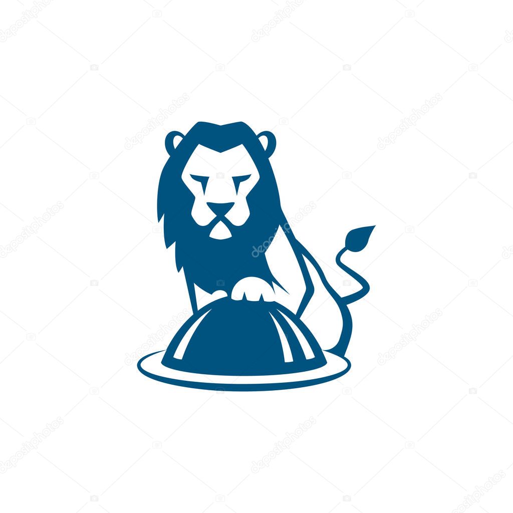 Lion cook with restaurant plate vector illustration.