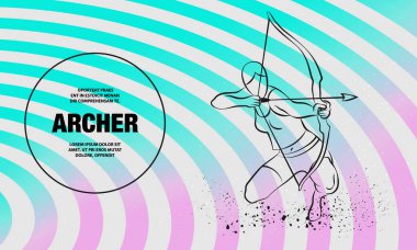 Okçu kız yaylı. Archer spor illüstrasyonunun vektör ana hatları.