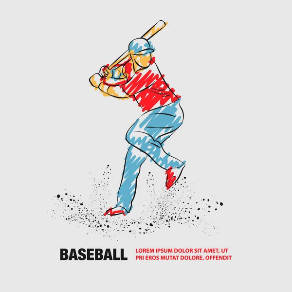 Joueur de baseball avec une batte. contour vectoriel du joueur de baseball avec gribouillis . — Image vectorielle