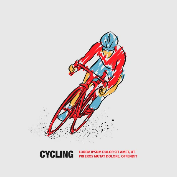 Cykeltävling. Vektor skiss av Cykling med klotter klotter. — Stock vektor