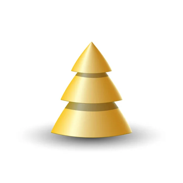 Abstract gouden 3d kerstboom. Isoleer nieuwjaar realistische kegelvorm boom. — Stockvector