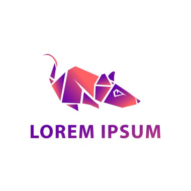 Çin Yeni Yılı 'nın sembolü olarak çokgen fare logosu. Beyaz Arkaplanda Vektör Fare Simgesi Yeni Yıl Partisi için Davet Şablonu.