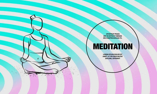 Chica sentada pose de meditación y relajación. Esquema vectorial de la mujer practica yoga ilustración . — Vector de stock