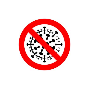 Kırmızı daire dur işaretli Coronavirus sembolünü durdurun. Beyaz Arkaplanda Düz Durdurma Salgını İşareti.
