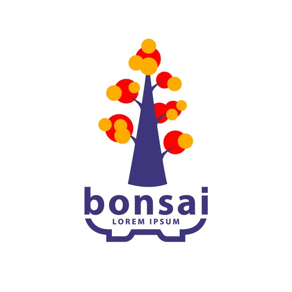 Bonsai-Baum und Bonsai-Topf Logo-Konzept. Abstraktes Herbst-Baum-Symbol für Chokkan Bonsai-Stil-Illustration. — Stockvektor