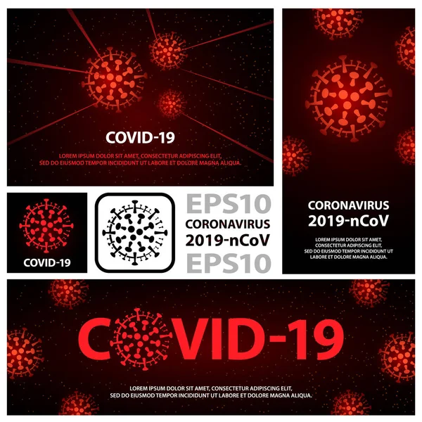 Red coronavirus virus banners set. Vector flat covid-19 backgrounds for banner or flyer of epidemic identification. — Stock Vector