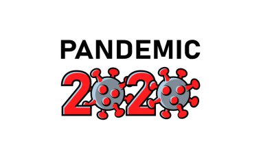 Beyaz arkaplanda 2020 Coronavirus hücreleri pandemik metin pankartı.