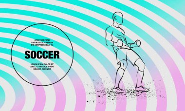 Futbolun galibi bir futbolcunun silueti. Futbolcu spor illüstrasyonunun vektör ana hatları.