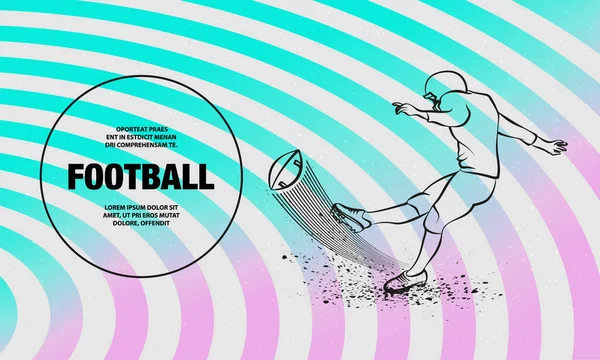 American-Football-Kicker trifft den Ball. Vektorumriss der Fußballspieler Sport Illustration. — Stockvektor