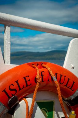 Isle of Mull Written on a Life Preserver With the Mull in the Ba