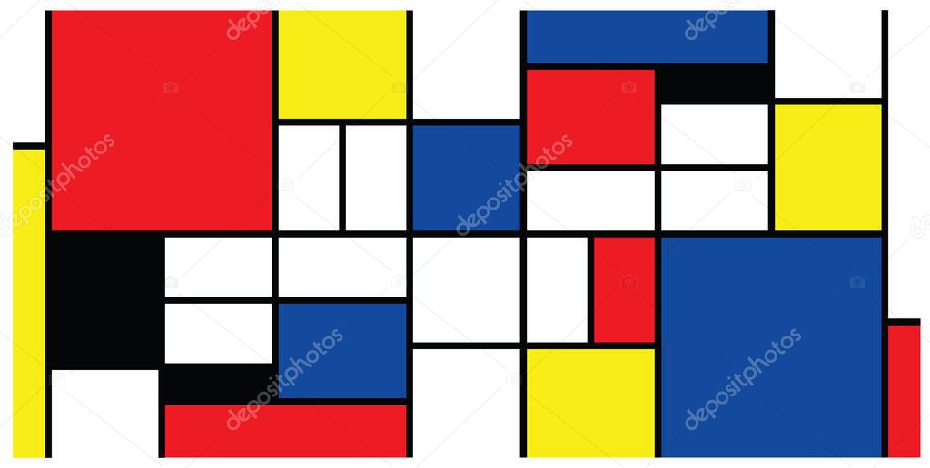 Checkered Piet Mondrian style emulation. The Netherlands art history and Holland painter. Dutch mosaic or checker line pattern banner or card. Geometric seamless elements Retro pop art pattern 