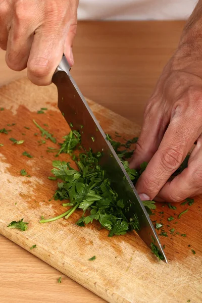 Cutting Parsley Close — Stock Photo, Image