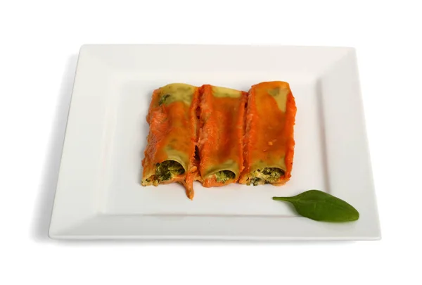 Een Cannelloni Verdi Pasta Met Spinazie Ricotta — Stockfoto