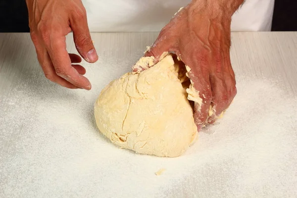 Preparing Dough Kneading Making Yeast Sweet Roll Bun — Stock Photo, Image