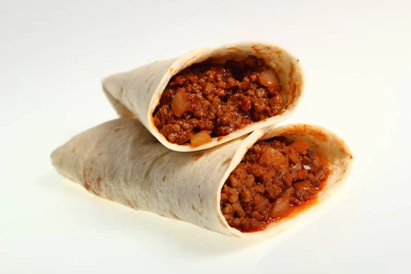 Tortilha Carne Com Molho Pimenta Enchilada — Fotografia de Stock